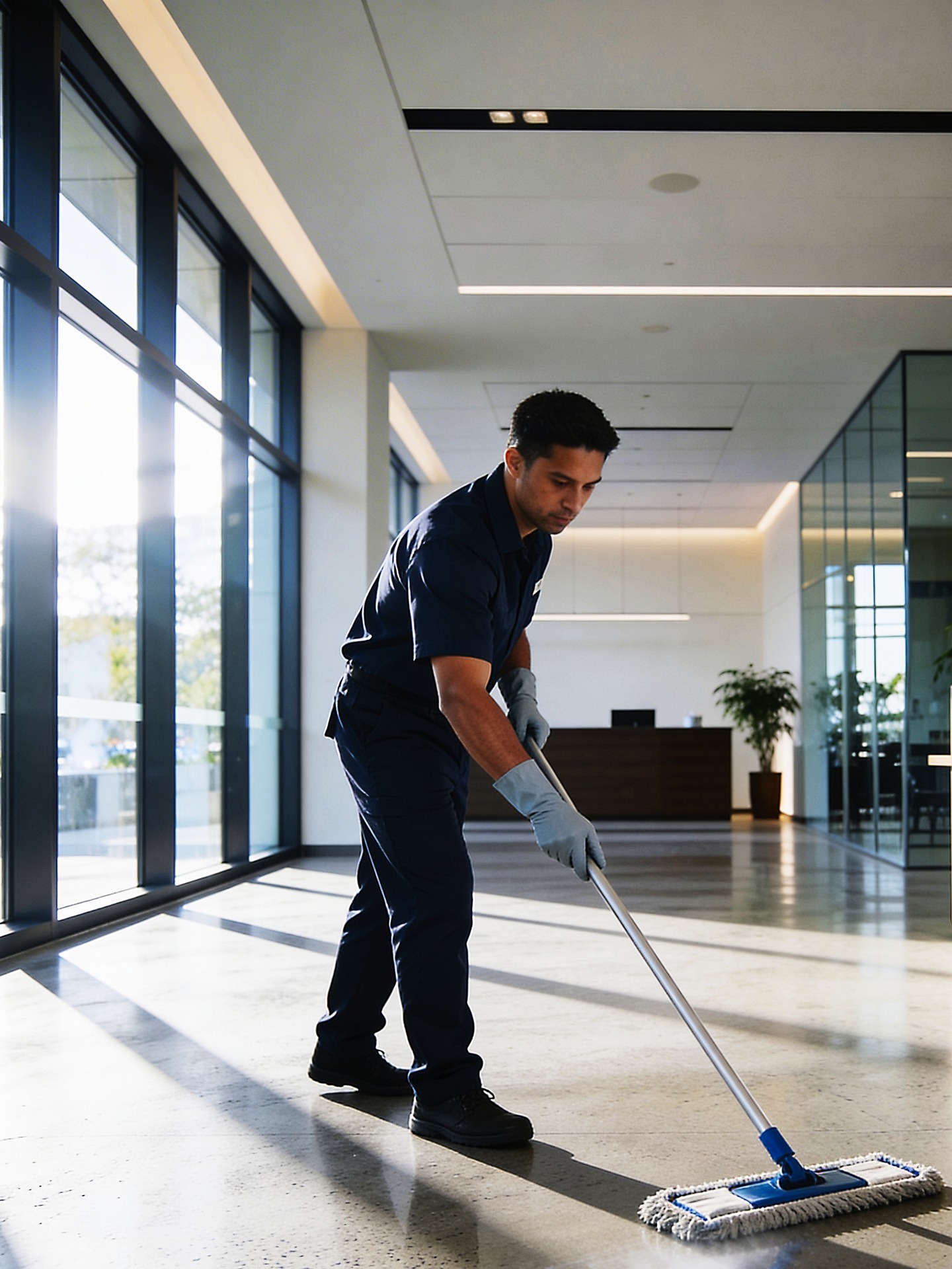 Commercial cleaning team working in an office